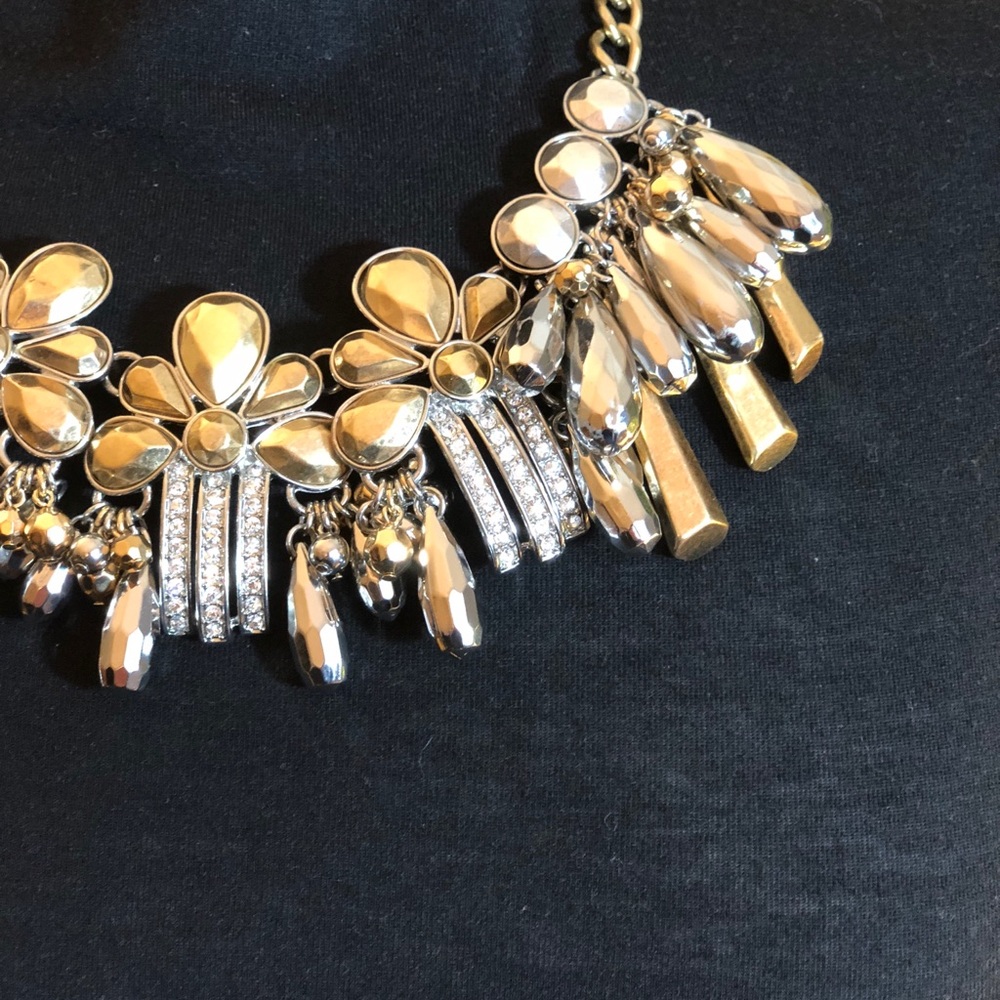 Fun Statement Necklace - Gold, Silver Tone Rhinestone - Picture 4 of 6